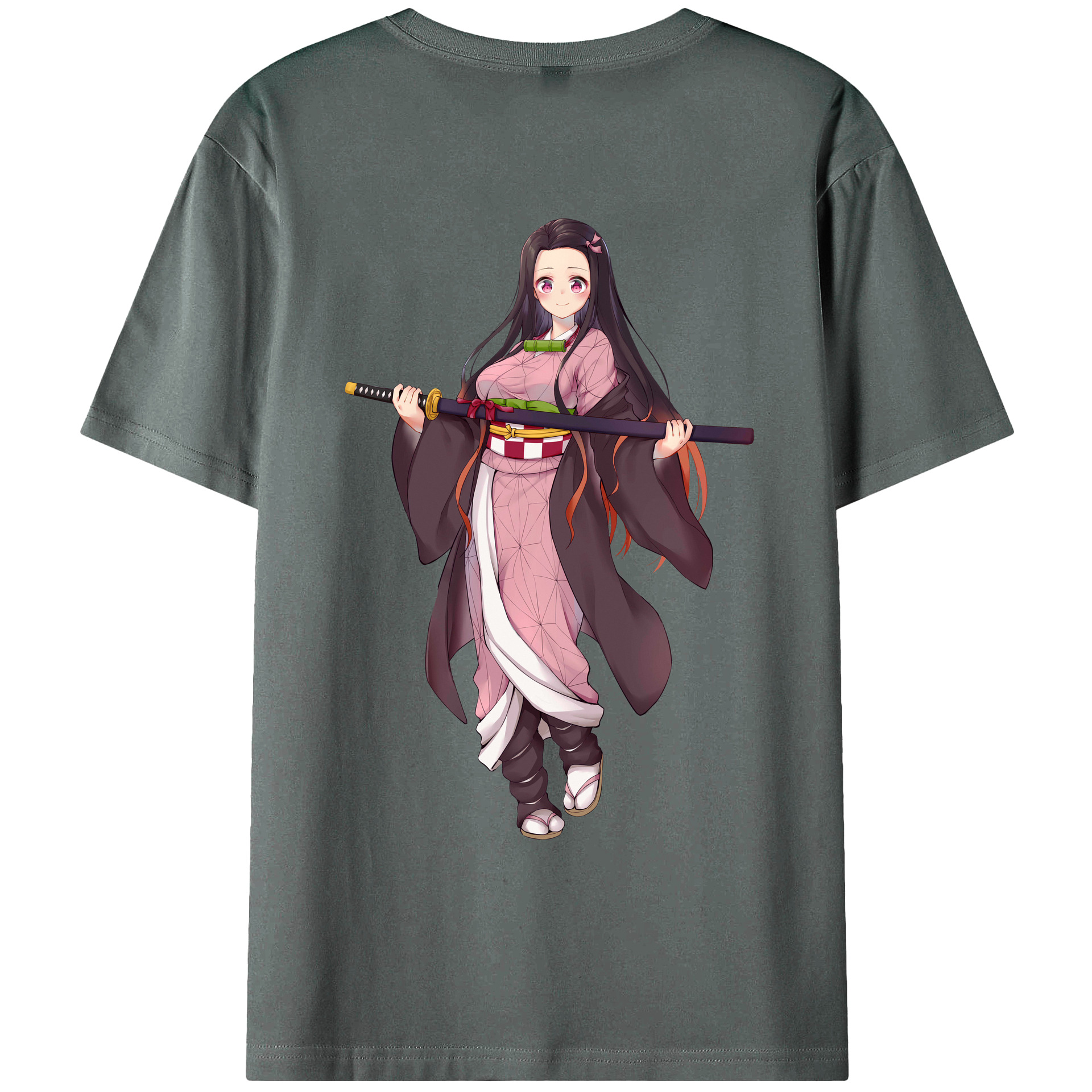 （画像用） 鬼滅の刃（きめつのやいば）竈門 禰󠄀豆子／かまど ねずこ Kamado Nezuko 綿100％ メンズ半袖Tシャツ（バックプリント） 通気性